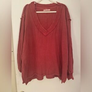 Free People Oversized Sweater in Red/Berry